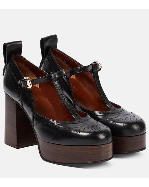 See By Chloé Brown Aria Leather Platform Pumps