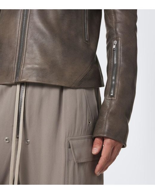 Rick Owens Green Release Leather Biker Jacket for men