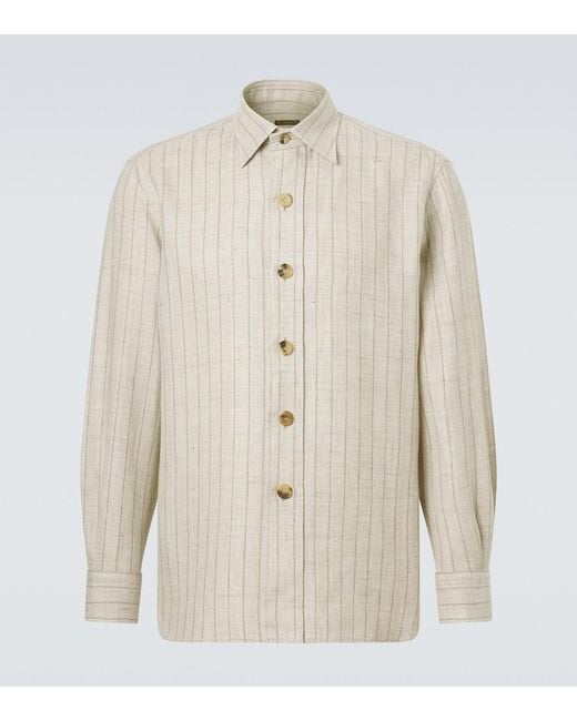 Rubinacci Natural Striped Linen And Wool Shirt for men