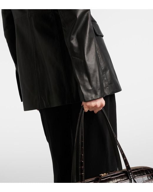 Totême Black Collarless Leather Jacket