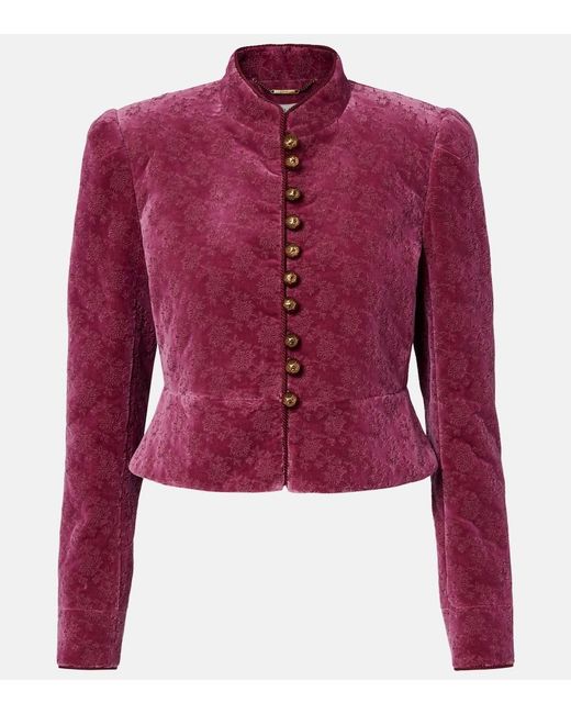 Chloé Red Floral Cropped Cotton Velvet Jacket
