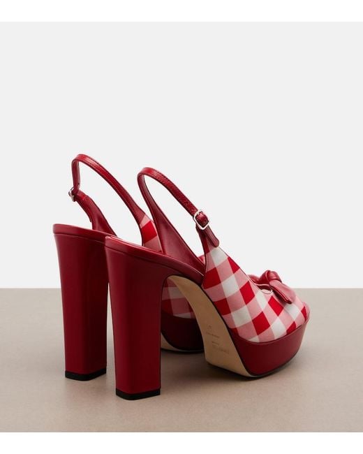 Jimmy Choo Red Ziva Checked Peep-Toe Pumps
