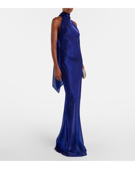 Galvan Blue Sienna Semi-Sheer Organza Gown