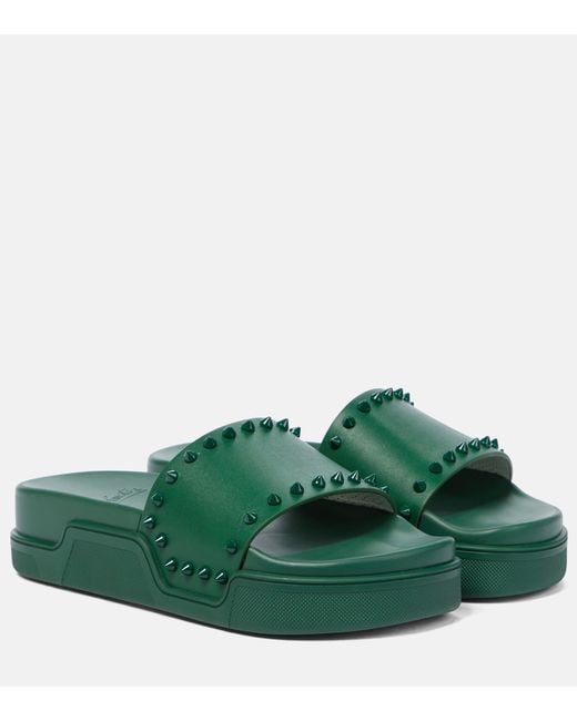 Christian Louboutin Green Pool Stud Embellished Slides