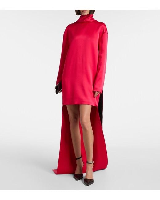 Tom Ford Red Mock-Neck Scarf Crepe High-Low Dress