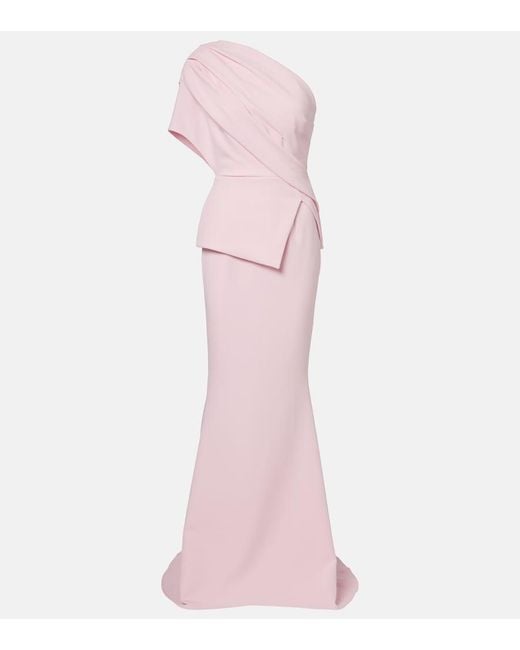 Safiyaa Pink Elyna Draped One-Shoulder Crepe Gown
