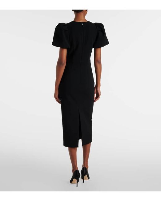 Rebecca Vallance Black Eliana Puff-Sleeve Midi Dress