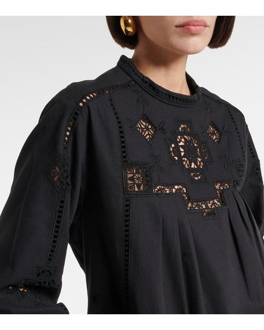 Isabel Marant Black Severine Open-Knit Macrame Cotton Blouse