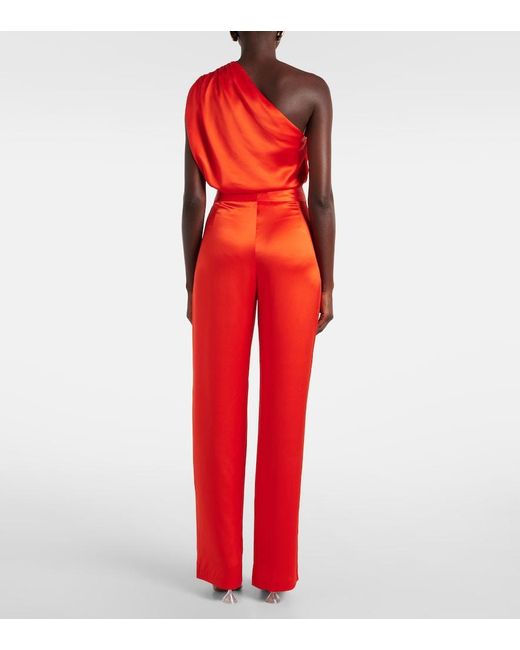 The Sei Red High-Rise Silk Satin Wide-Leg Pants