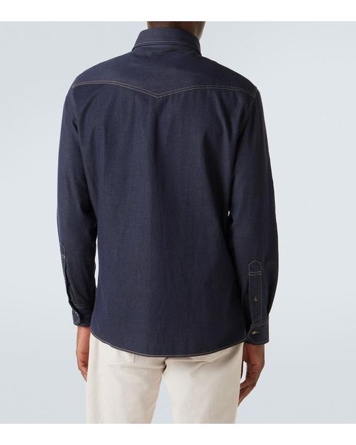 Brunello Cucinelli Blue Denim Shirt for men