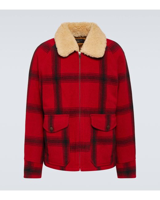 RRL Red Shearling-trimmed Checked Wool Jacket for men
