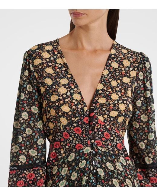 Rixo Multicolor Raven Printed Crepe De Chine Midi Dress