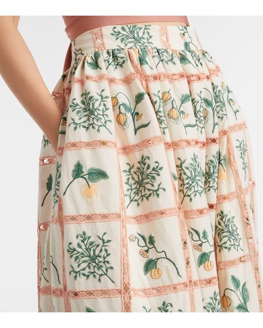 Agua Bendita Metallic Tangelo Floral Cotton Maxi Skirt