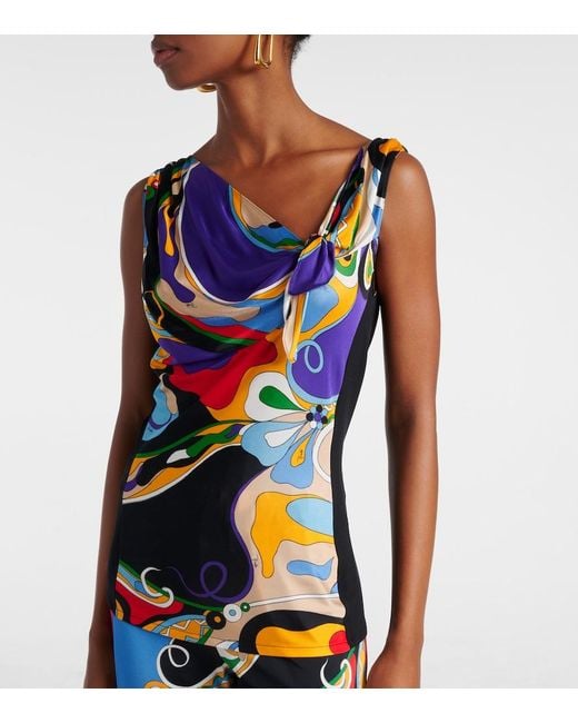 Emilio Pucci Blue Printed Tie-Neck Top