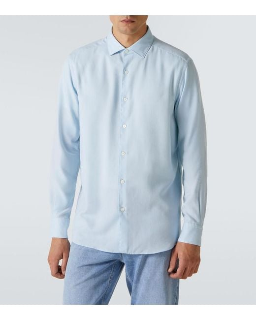 Zegna Blue Cotton And Cashmere Shirt for men
