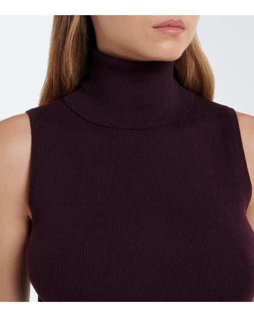 Jardin Des Orangers Purple Ribbed-Knit Virgin Wool Turtleneck Top