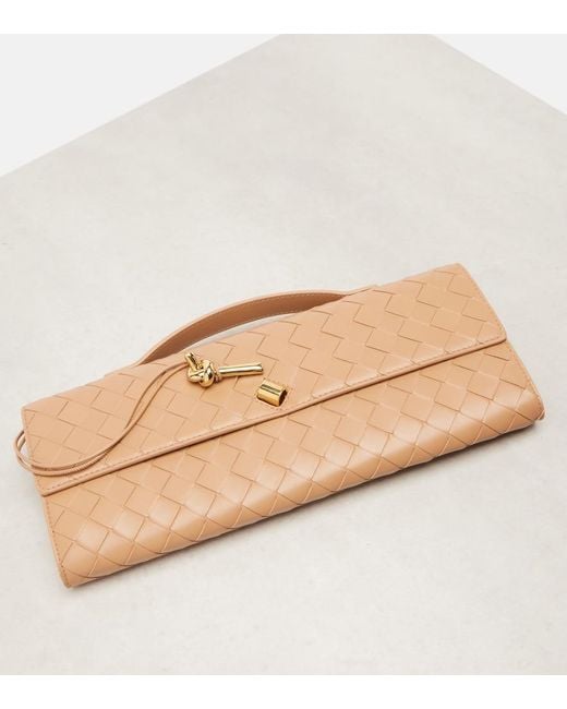 Bottega Veneta Brown Andiamo Intrecciato Leather Clutch