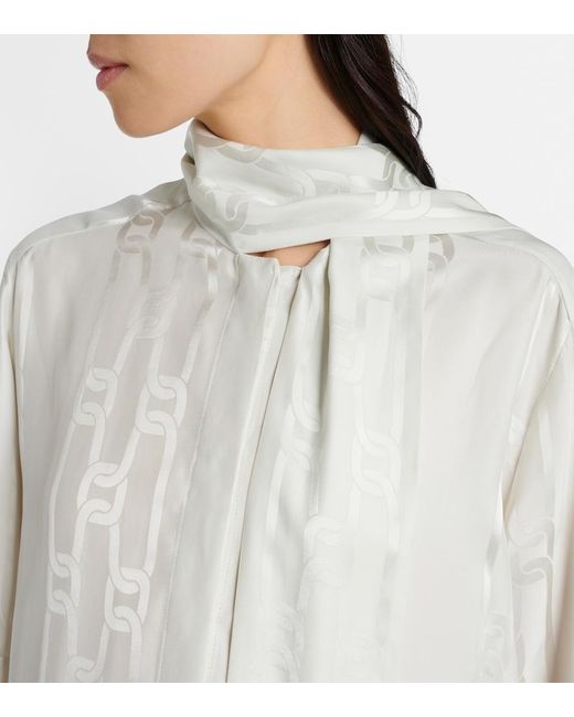 Tod's White Scarf-Detail Satin Jacquard Blouse