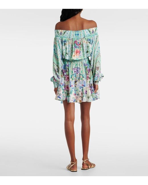 Camilla Blue Crystal-Embellished Silk Minidress