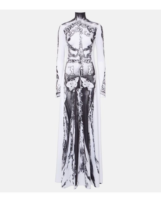 Jean Paul Gaultier White Paris Graphic-pattern Stretch-woven Maxi Dress