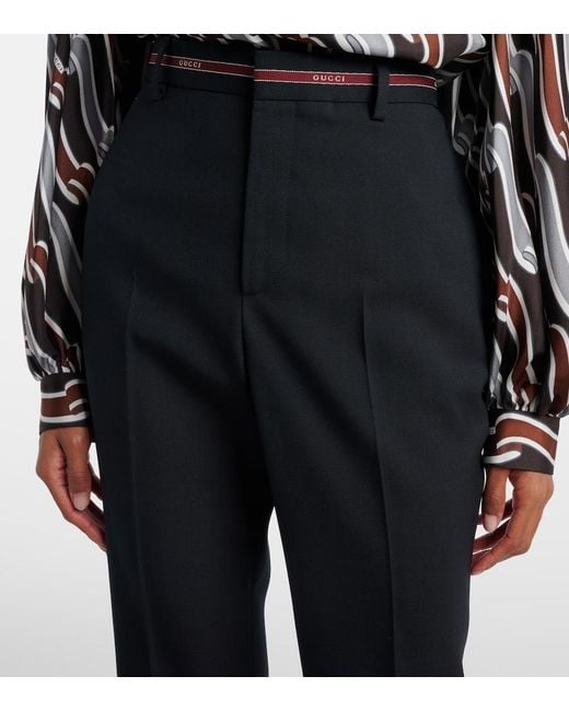 Gucci Blue Logo Wool Straight Pants