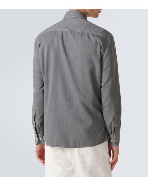 Brunello Cucinelli Gray Cotton Shirt for men