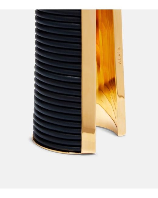 Alaïa Blue Leather-Trimmed Cuff Bracelet