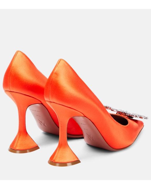 AMINA MUADDI Red Crystal-Embellished Satin Pumps