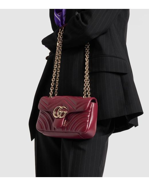 Gucci Red Gg Marmont Small Leather Shoulder Bag
