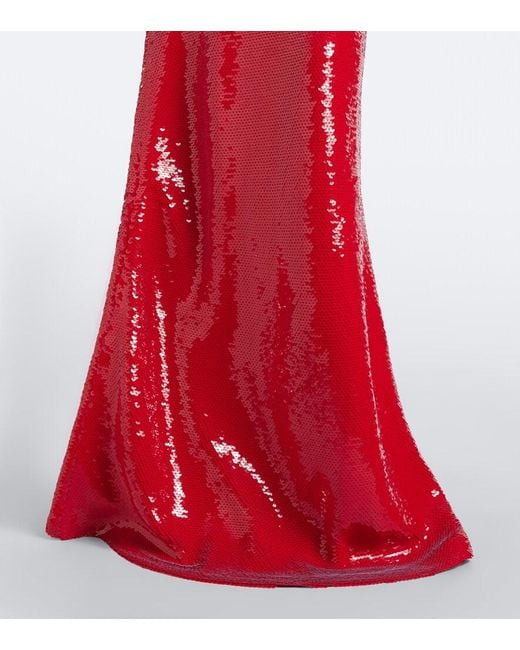 David Koma Red Floral-Applique Sequined Gown