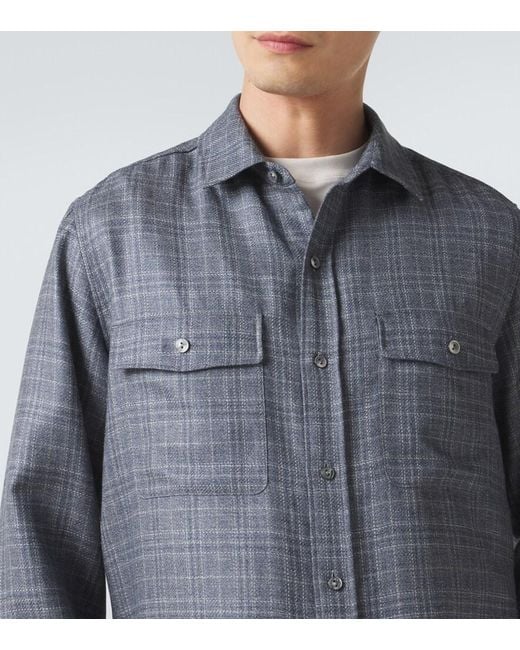 Agnona Blue Checked Wool, Silk, And Linen Shirt for men