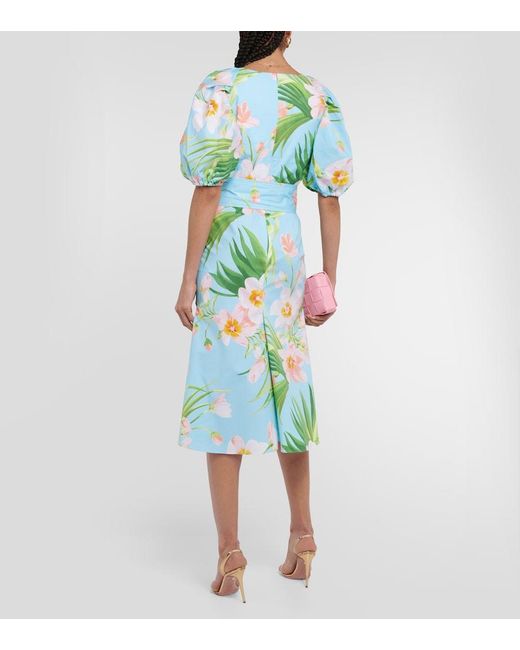 Carolina Herrera Blue Floral-print Belted Waist Dress