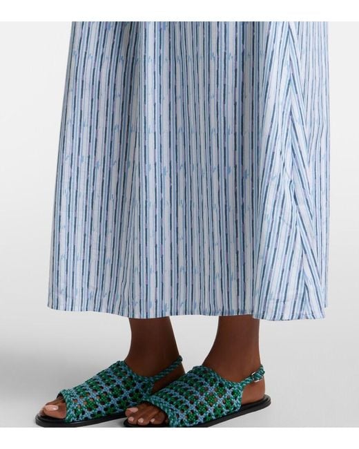 Velvet Blue Senara Striped Cotton-Blend Maxi Dress