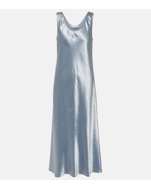 Max Mara Blue Talete Satin Slip Dress