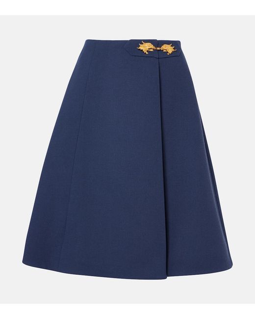 Valentino Blue Virgin Wool Crepe Midi Skirt