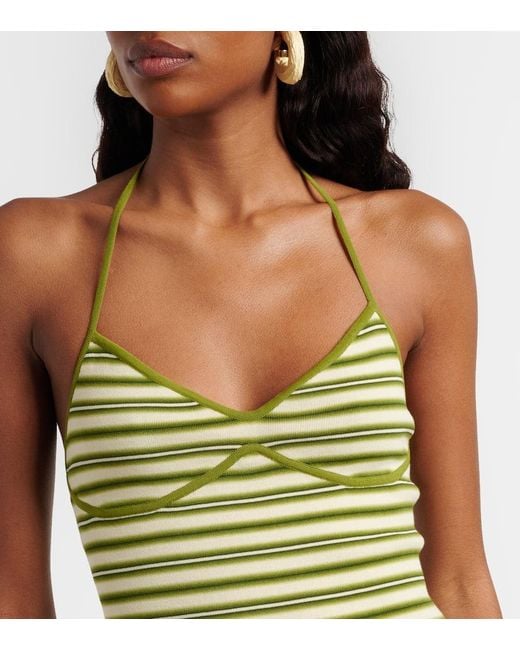 Faithfull The Brand Green Citara Striped Halterneck Cotton-Blend Top