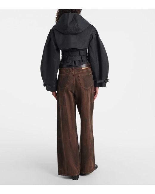 Ganni Black Belted Cropped Cotton Jacket