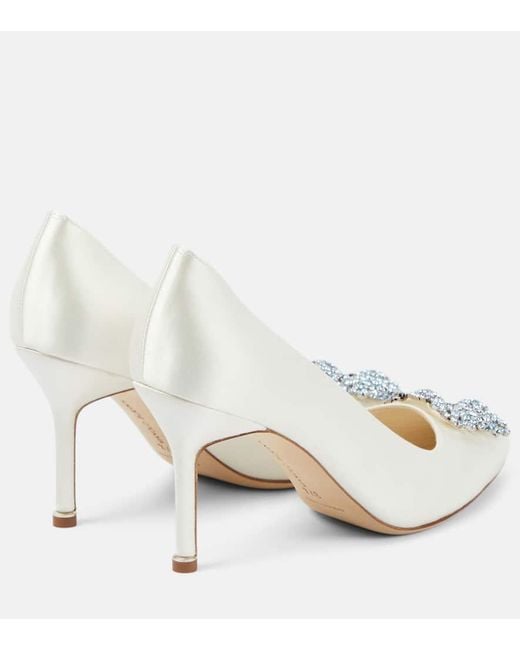 Manolo Blahnik White Bridal Hangisi 90 Embellished Satin Pumps