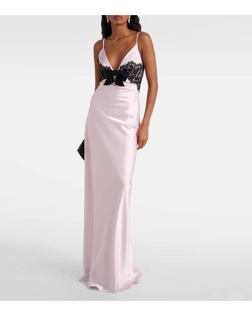 Rasario Pink Lace-trimmed Satin Gown