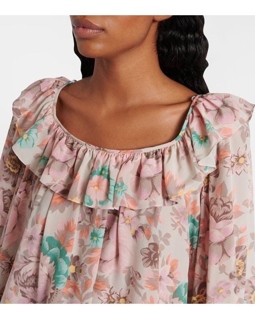 Vestido Corto De Crepe De Seda De China Con Volantes Chloé de color Pink