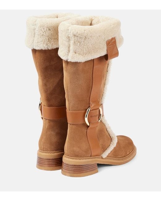See By Chloé Brown New Ring Suede And Shearling Knee-High Boots