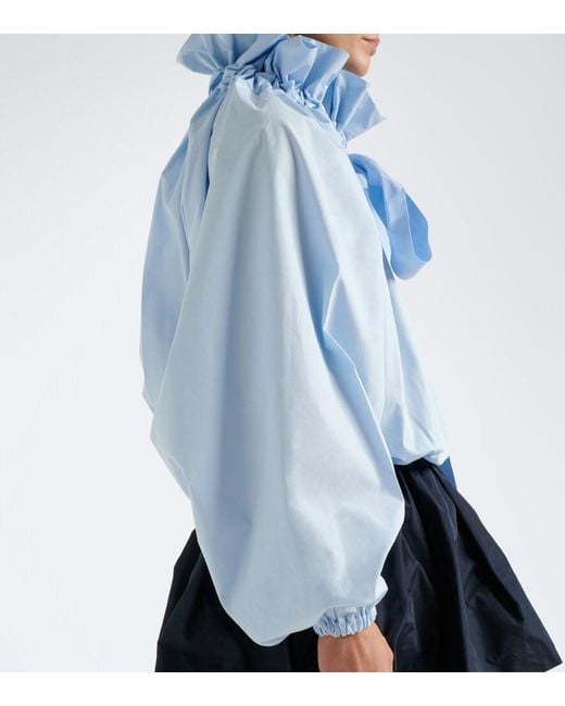 Patou Blue Bow-Detail Cotton Poplin Blouse