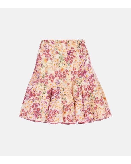Agua Bendita Pink Cerezo Florecer Floral Linen Miniskirt