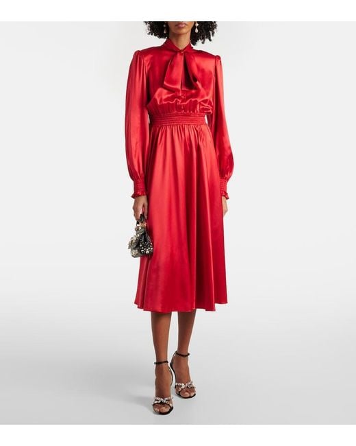 Dolce & Gabbana Red Silk Satin Shirt Dress