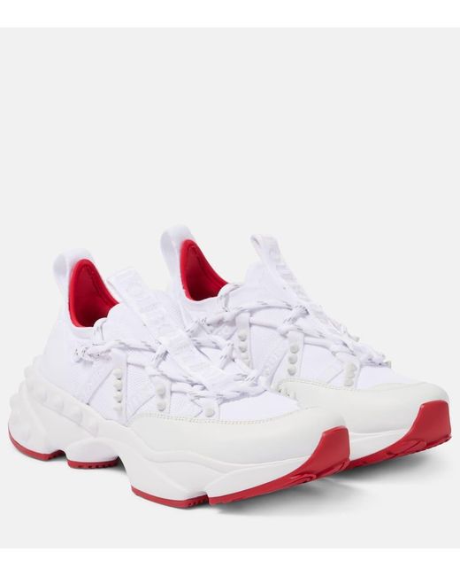 Christian Louboutin White Trailrun Sneakers Aus Mesh, Leder Und Neopren Mit Nieten
