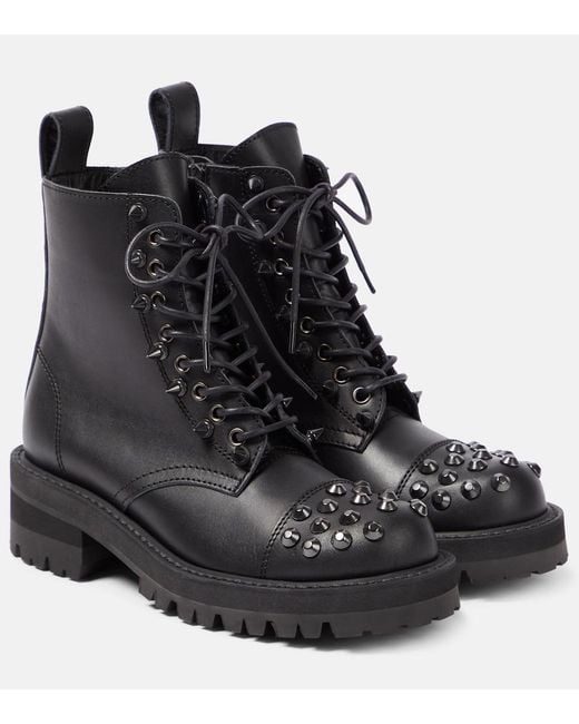 Junya Watanabe Black Embellished Leather Biker Boots