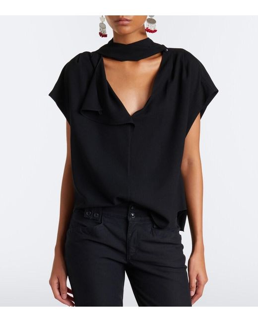 Isabel Marant Black Selene Tie-Neck Crepe Blouse