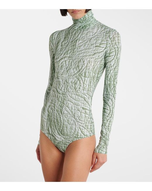 MM6 by Maison Margiela Green Printed Jersey Bodysuit