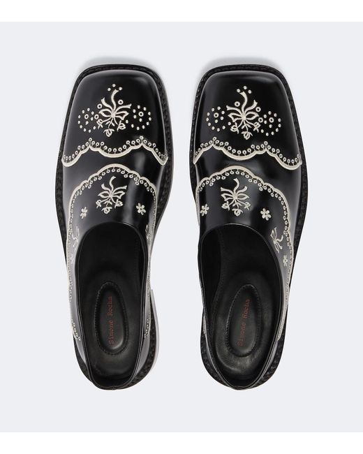 Simone Rocha Black Embroidered Floral Leather Mules for men
