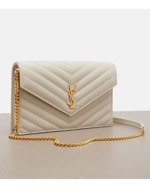 Saint Laurent Natural Cassandre Envelope Leather Wallet On Chain